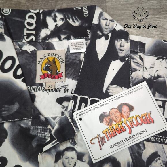 Max Boxxer 3 Stooges Button Down Short Sleeve Shirt Size XL - Picture 2 of 5